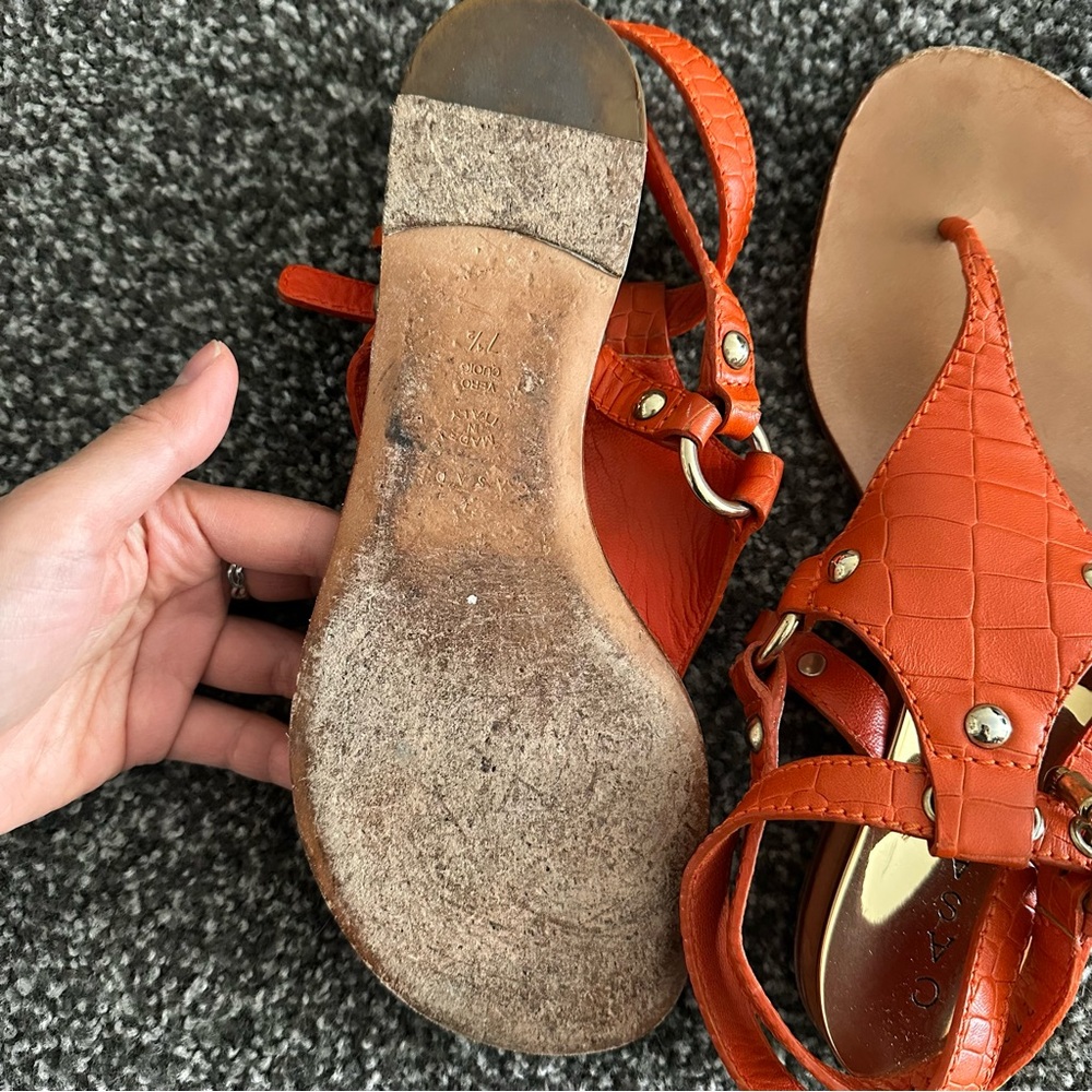 Casadei Orange Croc Embossed Studded Thong Flat Sandals Made In Italy - Picture 7 of 10
